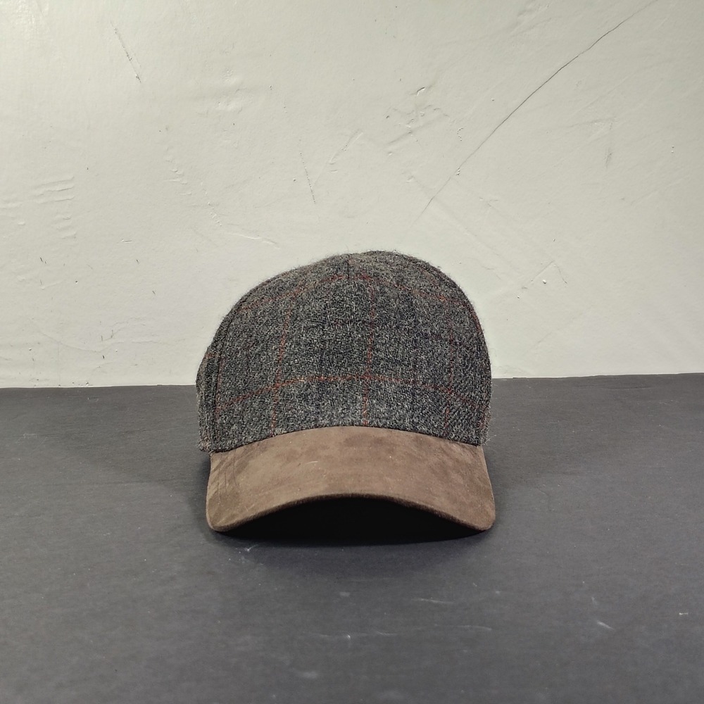 Crown Cap Canada Plaid Wool Baseball Hat Suede Bill Strapback Premium Grey Brown